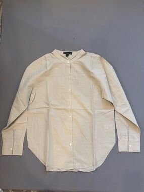 Massimo Dutti Cream Collarless Button-Front Shirt
